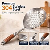 cheap Cooking Utensils-1/2 PCS Wooden Handle Stainless Steel Spider Strainer, 16 Inch Long Handle Deep Fry Skimmer Spoon, Heavy Duty Frying Scoop for French Fries, Pasta, Noodles, Dumplings and Hot Pot, Kitchen Cooking Tool