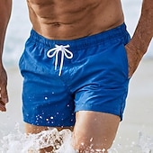cheap Men's Swim Shorts-Men's Swim Trunks Swim Shorts Board Shorts Drawstring with Mesh lining Plain Solid Colored Quick Dry Above Knee Casual Beach Holiday Hawaiian Casual / Sporty Blue Khaki Stretchy