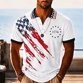  2026 250° Camicie Polo Maschili Bandiera Americana USA Hula a Manica Corta Camicie Polo Camicie Colletto Casual Athleisure Abbigliamento Quotidiano Abbigliamento da Festival Stampa 3D Bottoni Mesh