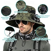 economico Luci e lanterne da campeggio-Cappello da sole a tesa larga per esterni con 2 ventole solari, cappello a secchiello per uomo e donna, protezione UPF 50+, ideale per la pesca. &amp;Cappello da spiaggia con ventola incorporata