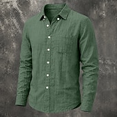 baratos Clássico-Masculino Camisa Social Camisa de linho camisa de verão camisa de botão Tecido Casual Roupa Diária Preto Branco Verde Claro Rosa Manga Longa Aberto para a Lateral Primavera Verão Verão Roupa Bolso