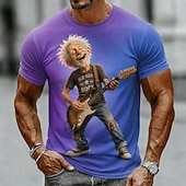preiswerte 3D-T-Shirts-Herren Gitarre Alter Mann T Shirt Kurzarm T-Shirt 3D-Druck Rundhalsausschnitt Hemd Lustig Lässig Täglich Straße Blau Gelb Purpur Sommer Frühling Bekleidung S M L XL 2XL 3XL