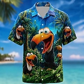 cheap Birds &amp; Animals-Men's Parrot Coconut Palm Tropical Plants Summer Hawaiian Shirt Tropical Shirts Aloha Shirt Short Sleeve Hawaiian Daily Beach Vacation Wear Summer Spring Turndown 3D Print Button Up Shirts Blue