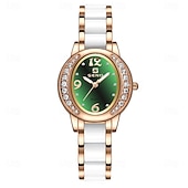 cheap Quartz Watches-Women's Rose Gold Fashion Watch, White Ceramic Style Link Bracelet, Mother of Pearl Dial with Crystal Bezel, Elegant Quartz Dress Wristwatch for Ladies, Perfect Jewelry Gift for Her