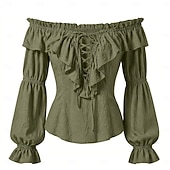 中世 ルネッサンス ブラウス / シャツ 長袖 海賊 バイキング オフショルダー 仮装 女性用 海賊 ファンタジー ハロウィーン カーニバル 性能 LARP レンフェア 成人 ブラウス