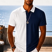 cheap Men's Hawaiian Polo-Men's Color Block Hawaiian Polo Shirts Short Sleeve Polo Shirts Lapel Casual Resort Athleisure 3D Print Buttons Breathable Mesh Spring &amp; Summer Blue Navy Blue Purple