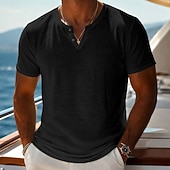 economico magliette di base-Per uomo Maglietta Maglietta a Maglia Manica Corta Scollo a V Estate Tinta unica Testurizzato Moda Leggero Essenziale Lavorato a maglia Puro Casuale Vacanza Streetwear Blu Nero Verde chiaro Maglietta