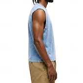 cheap Tank Tops-Men's Tank Top Vest Top 100% Cotton Acid Wash Shirt Sleeveless Crew Neck Hooded Zip Summer Spring Plain Fashion Designer Basic Plain Casual Vacation Street Black Purple Light Blue Top Tee for Men