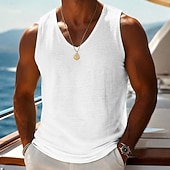 preiswerte Fitness Tank-Tops-Herren Ärmelloses Shirt Unterhemd Ärmellos V Ausschnitt Sommer Einfach Mode Basic Lässig Schlank Weich Lässig Strand Urlaub Schwarz Weiß Blau Top T-Shirt für Herren