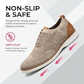 economico Scarpe Casual con Lacci-Sneakers brogue da uomo beige in maglia, scarpe casual stringate eleganti da passeggio, scarpe comode e traspiranti per ufficio, viaggi e uso quotidiano