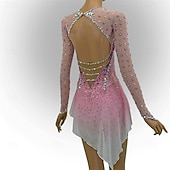 abordables Robes de Patinage Artistique-Robe de patinage artistique Femmes Patinage Robe Rose Patchwork Dos Nu Élastique Entraînement Compétition Tenue de Patinage Classique cristal pailleté manche longue Patinage sur glace Patinage
