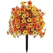  24 inch kunstmatige herfstbloemensteker voor buiten, nepchrysant, violette buxus, bolvormige bomen, Thanksgiving, Halloween, UV-bestendige tuinstekers voor de tuin &gazon, kleurecht, zwaar zijden