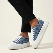 cheap Casual Lace-Up Shoes-Men's Blue Denim Sneakers – Lightweight Lace-Up Casual Shoes, Breathable Comfort Footwear for Travel, Weekend Leisure and Everyday Wear