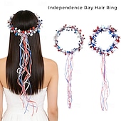 cheap U.S. 250th Anniversary-2 PCS Sparkling Americana Star Crown Headbands with Flowing Ribbons, Patriotic Red White Blue Hair Accessories for 4th of July Independence Day, Memorial Day, Veterans Day, Parades, Festivals