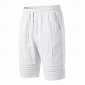 cheap Holiday-Men's Capri shorts Linen Pants Summer Pants Beach Pants Drawstring Pocket Elastic Drawstring Waist Solid Color Comfort Breathable Calf-Length Daily Outdoor Beach Vacation Fashion White Khaki Inelastic