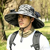economico Luci e lanterne da campeggio-Cappello da sole a tesa larga per esterni con 2 ventole solari, cappello a secchiello per uomo e donna, protezione UPF 50+, ideale per la pesca. &amp;Cappello da spiaggia con ventola incorporata
