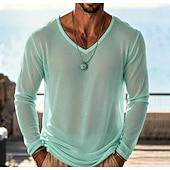  Herr T-shirt T-tröja Långärmad V-hals Sommar Vår Slät Mode Designer Lättvikt Klassisk Mjukt Semester Gata Utekväll Svart Himmelsblå Purpur Topp t-shirt för män