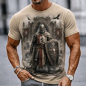  Męskie Templariusze Křížky Podkoszulek Krótki rękaw Podkoszulek Druk 3D Półgolf Koszula Religijne Ulica Ciemna impreza Jasnobrązowy Brązowy Khaki Na każdy sezon Odzież S M L XL XXL XXXL