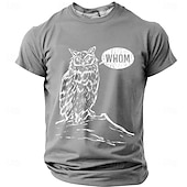  Camiseta masculina com estampa de coruja em balão de fala, humor gramatical engraçado, modelagem slim fit, estilo retrô, design exclusivo, tamanhos P, M, G, GG, XGG e XXGG.