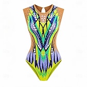 cheap Rhythmic Gymnastics Leotard-Figure Skating Leotard Women's Ice Skating Figure Skating Leotard Blue+Green Patchwork Stretchy Training Competition Skating Wear Classic Crystal / Rhinestone Sleeveless Ice Skating Figure Skating