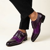 economico Scarpe Eleganti Classiche-Scarpe eleganti da uomo viola con doppia fibbia, punta affusolata, scarpe formali eleganti per lavoro, feste, matrimoni, ufficio, banchetti
