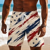 economico Stampa di Bandiera-Costumi da bagno patriottici americani con bandiera a 1776 2026 a lato con tasche per l'estate per il 250° anniversario degli uomini