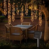 billige Solcelle utendørslys-Solcelledrevet lyslenke 6m 200 LED fyrverkeriformet lyslenke med 8 blinkende moduser for hagefester utendørs belysning bryllup terrassedekorasjon