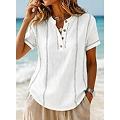  Femmes T-shirt Chemise Henley Boutons Rayé Mode Manche Courte Henley Hauts Longs Occasionnel Plage Été Blanche Vert Claire bleu marine Bleu Ciel Orange Été Printemps