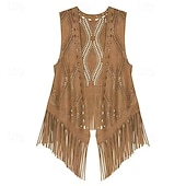 baratos Tops-Retro Vintage Anos 70 Discoteca Colete de camurça Sem Mangas Hippie Discoteca Franjas Fantasia Mulheres Dia Das Bruxas Carnaval Baile de Máscaras Festival de Música Espetáculo Parada do Orgulho Adulto