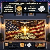  Garagentorabdeckung zum 250. Jahrestag der USA mit Lichterkette, Fotohintergrund mit Adlermotiv zum 4. Juli, USA-Banner (1776–2026) für patriotische Dekoration zum Unabhängigkeitstag