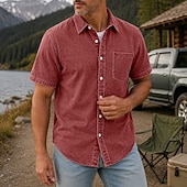 cheap Men's Smart Casual Shirts-SoftFade™ Men Shirt Casual Shirt Demin Shirt Acid Wash Shirt Garment Dyed Black Light Green Burgundy Navy Blue Purple Short Sleeve Plain Shirt Collar Casual Daily Button-Down Clothing