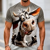  Men's Animal Cows T Shirt Short Sleeve T shirt 3D Print Crew Neck Shirt Funny Casual Daily Street White Dark Gray Gray Summer Spring Clothing Apparel S M L XL 2XL 3XL