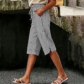 voordelige Bermuda-shorts-Dames Capri broeken Korte broek Vakantie leuke Style Casual Capris Hoge taille Gestreept Gestreept  Comfort Inelastisch Buiten Vakantie blauw Zwart Groen Rood Zomer Lente Ruim Passend
