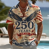  2026 250-årsjubileum Menns Amerikanske Flag Skjorte Sommer Skjorte Knapp Opp Skjorte Kort erm Patriotisk Utendørs Festival Sommer Vår Turndown 3D-print Krageskjorter Blå Blå 3 Blå 2 Blå 1#