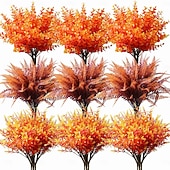 baratos Flores de Outono e Mudas Falsas-18 ramos de flores artificiais de outono para decoração de exteriores, plantas artificiais de seda resistentes aos raios UV, ideais para o Dia de Ação de Graças e Halloween, não desbotam e são