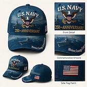 baratos 250º Aniversário dos EUA-Boné comemorativo do 250º aniversário da Marinha dos EUA, boné de beisebol bordado para veteranos com patch da bandeira americana, presente militar para veteranos, marinheiros da ativa e patriotas que