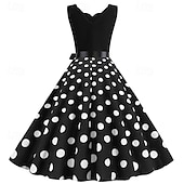 abordables Tenues-Années 1950 Rétro Vintage Rockabilly Robe trapèze Robe Évasée Pois Déguisement Femmes Fête / Soirée Enterrement de Vie de Jeune Fille Adulte Robe Bandeau Robes de soirée