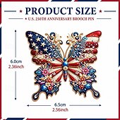 billiga U.S. 250-årsjubileum-Broschnål med amerikansk 250-årsjubileum, brosch med amerikansk flagga och fjäril i strass, patriotisk minnesnål för kvinnor 1776-2026, smycken till present till USA:s självständighetsdag, minnesdagen