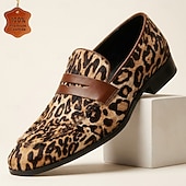voordelige Premium leren loafers-Instappers met luipaardprint voor heren, nette schoenen, modieuze feestschoenen voor bruiloften, clubs en avondevenementen.