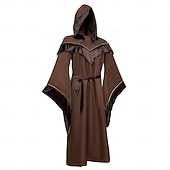 cheap Outerwear-Retro Vintage Medieval Renaissance Floor Length Hoodies Robe Long Sleeves Wizard Monk Fancy Dress Men's Halloween Carnival Performance Renaissance Fair LARP Adults' Robe