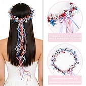 cheap U.S. 250th Anniversary-2 PCS Sparkling Americana Star Crown Headbands with Flowing Ribbons, Patriotic Red White Blue Hair Accessories for 4th of July Independence Day, Memorial Day, Veterans Day, Parades, Festivals