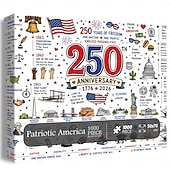  Patriotisches Amerika-Puzzle mit 1000 Teilen, Puzzle zum 250. Jahrestag für Erwachsene, patriotisches Puzzle mit Flagge, Adler, Freiheitsstatue und Freiheitssymbolen, lehrreiches Geschichtspuzzle