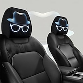 abordables Fundas-Fundas para reposacabezas de asiento con estampado de gafas de moda neón y sombrero de caballero (2/4 unidades), ajuste universal, fáciles de limpiar, suaves, cómodas, duraderas y transpirables,