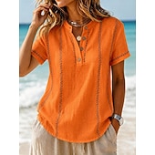  Femmes T-shirt Chemise Henley Boutons Rayé Mode Manche Courte Henley Hauts Longs Occasionnel Plage Été Blanche Vert Claire bleu marine Bleu Ciel Orange Été Printemps