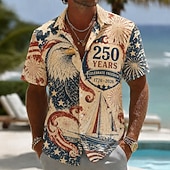  4th of July 2026 250th Men's Eagle American Flag Shirt Summer Shirt Button Up Shirt Short Sleeve Patriotic Outdoor Festival Summer Spring Turndown 3D Print Collared Shirts Blue Blue 3# Blue 2# Blue 1#