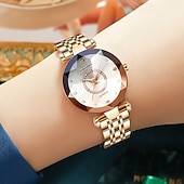 economico Orologi al quarzo-Orologio di lusso da donna, elegante quadrante sfaccettato verde smeraldo con bracciale a maglie in acciaio inossidabile color oro rosa, orologio da polso al quarzo alla moda per signore, dettagli in