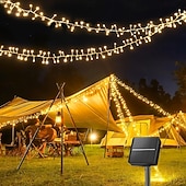 billige Solcelle utendørslys-Solcelledrevet lyslenke 6m 200 LED fyrverkeriformet lyslenke med 8 blinkende moduser for hagefester utendørs belysning bryllup terrassedekorasjon