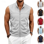 abordables Vestes de course-Homme Couleur Unie Gilet de course à pied Veste softshell Débardeur Rembourré Été Printemps Automne Avec Poches Fermeture intégrale Sans manches Séchage Rapide Léger Respirant Salle de sport Pêche