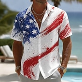 preiswerte Flaggenmuster-Herren 250. Jubiläums Patriotische Amerikanische Flagge 1776 2026 Hemd Kurzarm Sommer Urlaub Oberteil