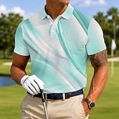 voordelige Men's Golf Polo-Voor heren Meetkundig Golf Sport Poloshirts Korte mouw Poloshirt Revers Casual Sportkleding 3D-afdrukken Knop Ademend gaas Lente zomer blauw Meerblauw Groen